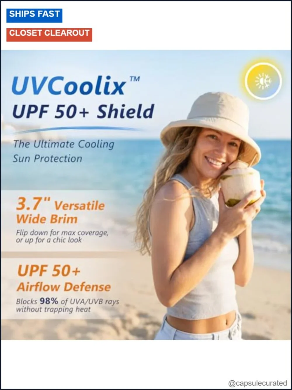 Women's Cooling Bucket Sun Hat UPF 50 Wide Brim Packable Ponytail Hole